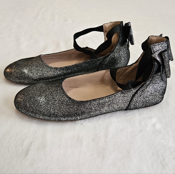 Mommy Silver Black Metallic Bow Back Ballet Flats Slip ons size 40 (8.5-9 US) - Picture 3 of 7